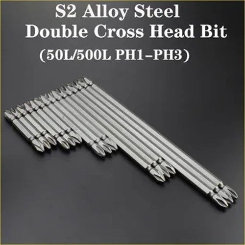 50L/500L Magnetski bit s dvostrukim križnim odvijačem 1/4inch SHANK S2 Poprečni bitni odvijač za bušenje Bitovi ručni alat Set PH1/PH2/PH3