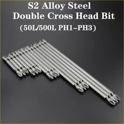 50L/500L Double Cross Screwdriver Magnetic Bit 1/4inch Shank S2 Cross Bit Drill Head Bits Zana ya mkono Weka PH1/PH2/PH3