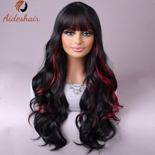 Rambut gradien ireng wig sintetis Amerika Eropa kriting dawa kanggo nggunakake pesta saben dina