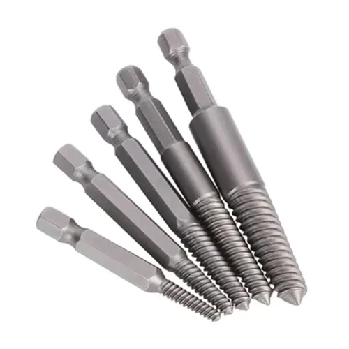 Set de ghidaj pentru burghie de găurit central cu extractor de șuruburi, 5 bucăți, dispozitiv de îndepărtare a șuruburilor deteriorate rupte, tijă hexagonală și cheie pentru unealta de mână spartă