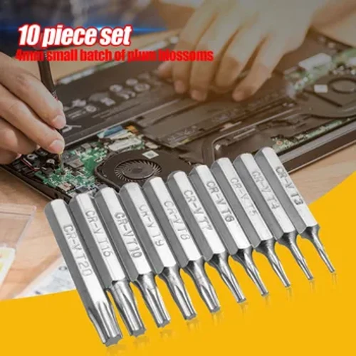 10kom CR-V Plum Blossom Bit Set Profesionalni 4 mm Torx Bit Set Dodaci za ručni alat za popravak mobilnog računala