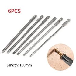 6 ʻĀpana/Set Screwdriver Bits 1/4'' Shank 100mm Long Alloy Steel Magnetic Hex Cross Head Screwdriver Bit Nā mea hana lima.
