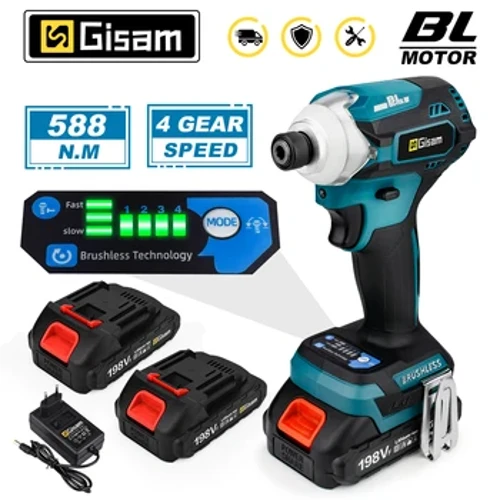 588N.m Pecyn Gyrrwr Ardrawiad Diwifr Brushless Sgriwdreifer Trydan Dril Diwifr 4-Cyflymder 1/4'' 3 Golau LED ar gyfer Batri Makita 18V