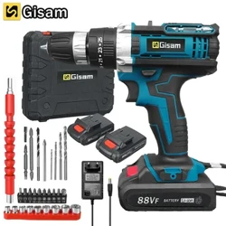 Gisam Máy Khoan Tác Động Điện Tua Vít Sạc Máy Khoan Búa Cầm Tay Công Cụ Điện 25 + 3 Mô Men Xoắn Lái Xe Pin Li-ion
