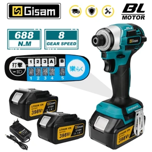 688N.m 8-Speed ​​1/4 "Brushless Obeng Listrik Cordless Obeng Bor Listrik Dampak Driver Kit kanggo Makita Baterai 18V