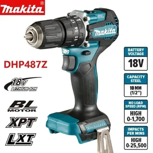 Makita DHP487 Akülü Çekiç Sürücü Matkap 18 V LXT Fırçasız Motor Darbeli Elektrikli Tornavida Değişken Hız Güç Aracı