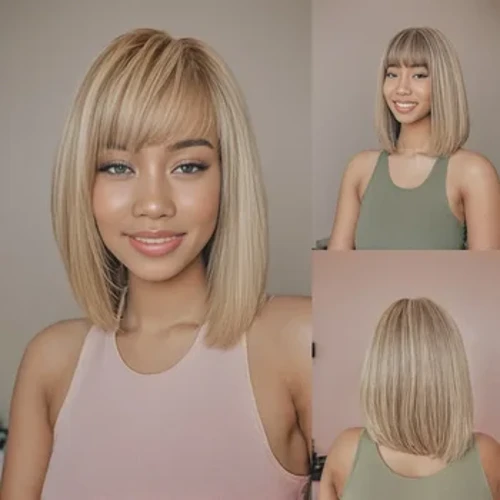 SNQP 30cm Wig Gearr Gruaig Dhíreach le Bangs Nádúrtha Wig Gruaige Stylish Nua do Mhná Páirtí Cosplay Frithsheasmhach Teas in aghaidh an lae