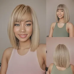 SNQP 30cm wig pōkole lauoho pololei me nā bangs ke nānā aku nei i ke ʻano kūlohelohe hou no ka wahine i kēlā me kēia lā ʻo ka pāʻina cosplay pale wela.