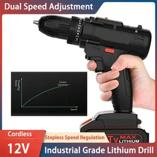 12V Cordless Impact Electric Drill Rechargeable Electric Screwdriver Lithium Battery Household Multi-function 2 Speed ​​Power Tool