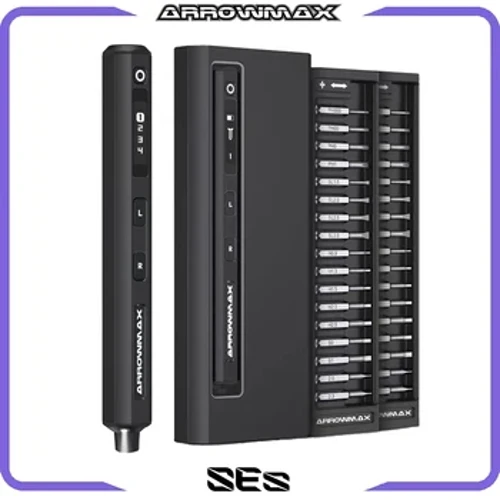 Conjunto de chave de fenda elétrica de precisão ARROWMAX com 34 bits magnéticos, 4 engrenagens, chave de fenda sem fio recarregável de torque (SES)