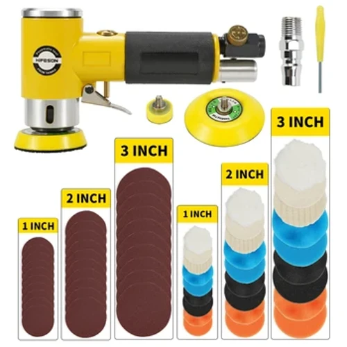 HIFESON Mini 2/3 "Air Sander lucidatrice pneumatica smerigliatrice buffer lucidatrice a doppio effetto lucidatrice 80 fogli Kit carta vetrata