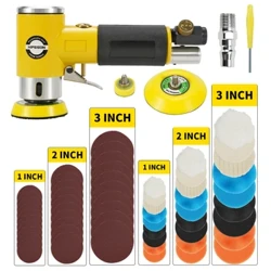 HIFESON Mini 2/3 "Havalı Zımpara Pnömatik Parlatıcı Öğütücü Tampon Çift Etkili Parça Parlatıcı 80 Sayfa Zımpara Seti