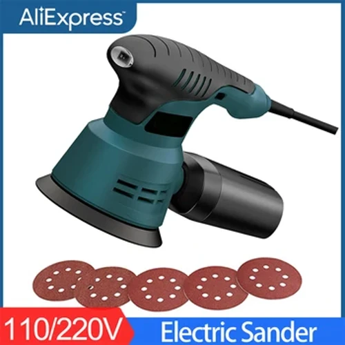 I-300W Electric Eccentric Sander 6 Gears Speed ​​Adjustment 5 Intshi 125mm Umshini Wokucwebeza Wezinkuni Osebenza Ngomshini Wokucwebeza Ngebhokisi Lothuli
