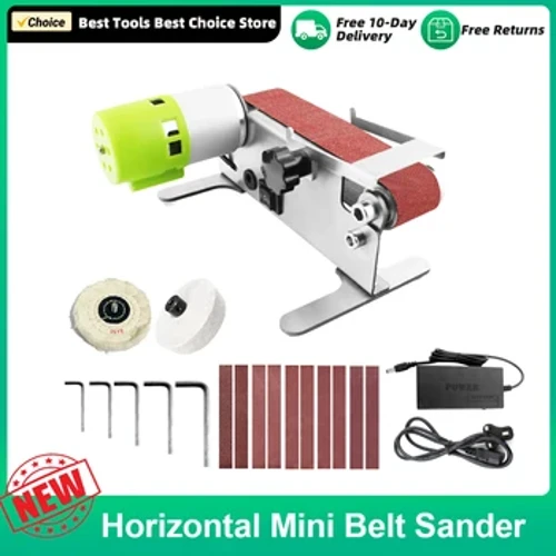 Mini Belt Sander Electric Sanding Polishing Grinding Machine Small Sand-Belt Machine 7-Speed ​​Adjustable dengan 10 Sanding Belt