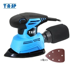 TASP 130W Listrik Palm Sander Detail Mesin Amplas Alat Pertukangan Kayu untuk Kayu dengan Tas Pengumpul Debu & 5 Amplas