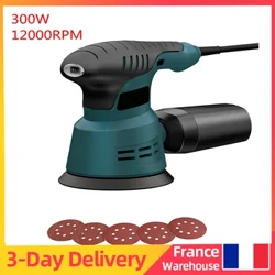300W Electric Eccentric Sander 6 Gears Speed ​​Adjustment 5 Inch 125mm Wood Sanding Processing Car Polishing Machine na May Dust Box