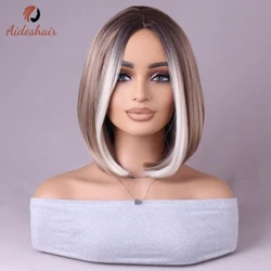 Aideshair Light Gold Phần vừa Khăn choàng tóc giả Bob Sợi tổng hợp chịu nhiệt tự nhiên để sử dụng trong các bữa tiệc hàng ngày (28 inch)