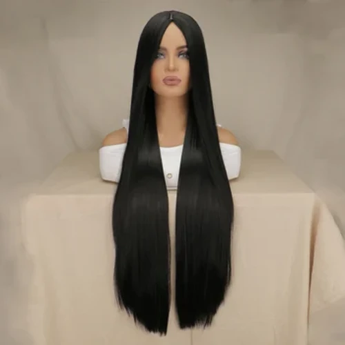 40 Zoll lange, glatte Damen-Perücke, synthetisches, natürliches Haar, Cosplay, Party, Mittelscheitel, hitzebeständige, alltägliche, modische Perücken