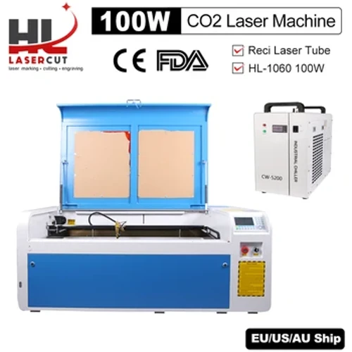 I-RECI 100W CO2 Laser Cutting Engraving Machine HL 1060 Laser Engraver Cutter Ruida RDC6445 Isilawuli esine-CW5200 Chiller