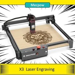 Mecpow X3 5W Laser Gravure Maschinn mat Sécherheetsschloss, Noutstopp, 10000 mm/min Geschwindegkeet Flamdetektioun, Gyroskopsensor