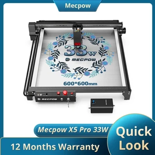 Mecpow X5 Pro 33W lazerinis graviravimo aparatas 600x600mm graviravimo plotas 0,08x0,1mm lazerinis taškas su automatiniu oro pagalbininku, 28000 mm/min greitis