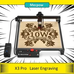 Лазерна гравірувальна машина Mecpow X3 Pro 10 Вт з комплектом повітряного насоса, запобіжним замком, аварійною зупинкою, виявленням полум'я, широким застосуванням