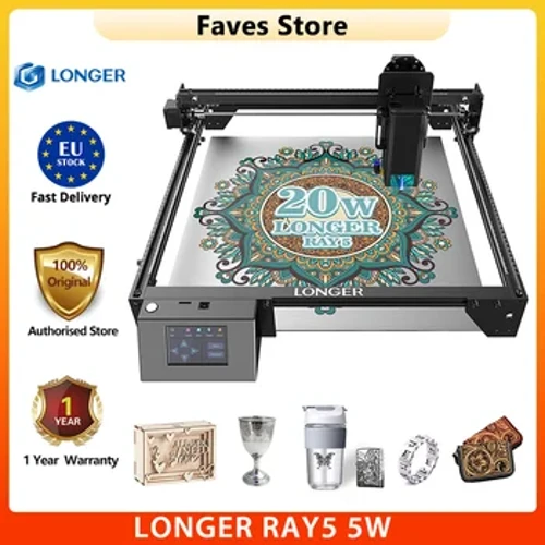 I-RAY5 20W I-Laser Engraver Cutter, I-Fixed Focus, 0.08*0.1mm Laser Spot, 32-Bit Chipset, Support APP Connection, 375*375mm