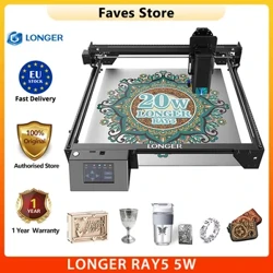 LONGER RAY5 20W Laser Engraver Cutter, Fixed Focus, 0.08*0.1mm Laser Spot, 32-Bit Chipset, Support APP Connection, 375*375mm