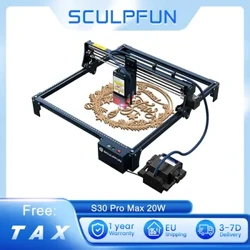 SCULPFUN S30 Pro Max 20 W-os lézergravírozó vágó, automatikus levegő-asszisztens, 0,08*0,1 mm-es lézerfókusz, 410*400 mm, 935*905 mm-re bővíthető