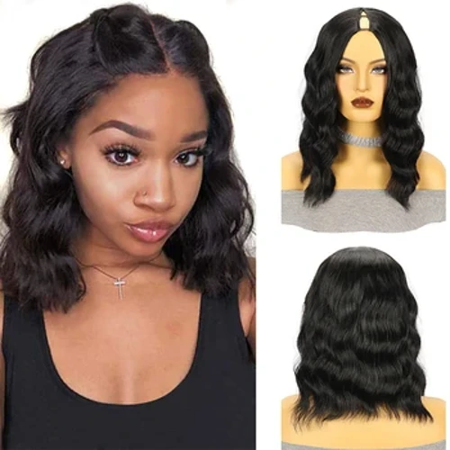 Demi-perruque synthétique courte en forme de V 8 ~ 16 pouces, perruque à usage quotidien avec raie en V pour femmes noires, perruque Body Wave sans colle pour fête Cosplay