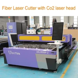 AccTek CNC yhdistetty kuitulaserleikkauskone ja CO2-laserleikkuri 150w ja 1000w metallille ja ei-metallille