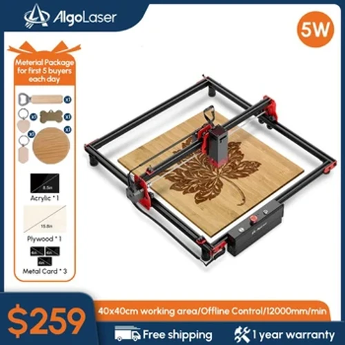 AlgoLaser DIY Kit 5W trådlös lasergravör 130W Läder Trä Akryl Skärmaskin Router WIFI Laser Cutter 400x400mm Area