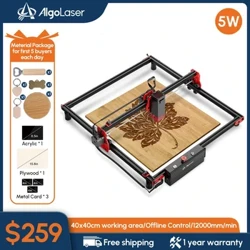 AlgoLaser DIY Kit 5W Wireless Laser Engraver 130W Leder Holz Acryl Cutting Machine Router WIFI Laser Cutter 400x400mm Fläch