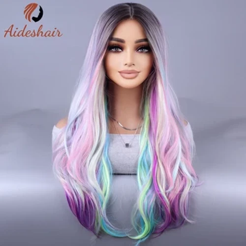 Perruque ondulée longue à reflets bruns mélangés pour femmes, perruque bouclée synthétique naturelle, perruque en fibre résistante à la chaleur pour le Cosplay quotidien