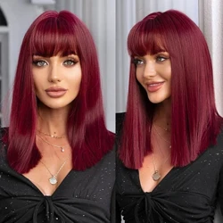 Henry Margu Maikling Bob Straight Synthetic Wig Para sa Babae Alak Red Burgundy Hair Wig na may Bangs Cosplay Party Lolita Heat Resistant