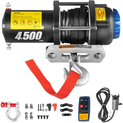 VEVOR Electric Winch,4500 lbs Capacity,13m Synthetic Rope, Waterproof ATV UTV Winch w/ Wireless Remote at Corded Control