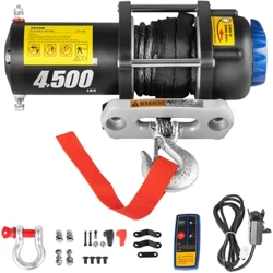 VEVOR Electric Winch,4500 lbs Capacity,13m Synthetic Rope, Waterproof ATV UTV Winches w/ Wireless Remote & Corded Control