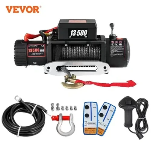 Bedste pris EU forsendelse VEVOR 13500LBS Elektrisk spil Syntetisk 12V slæbetov 27M/92FT løftehejs til 4X4 biltrailer ATV lastbil