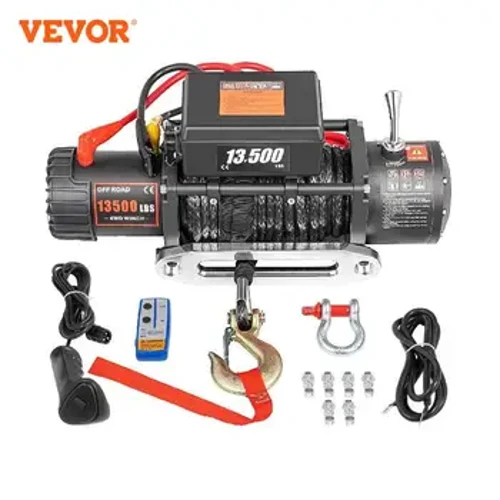 Elektrický navijak VEVOR 13500 LBS 12V 24M/92FT Syntetické ťažné lano Zdvíhacie zariadenie pre 4x4 prívesný vozík ATV Terénny čln