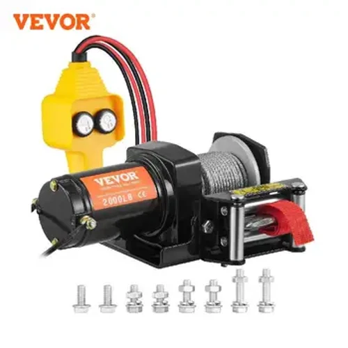 VEVOR Verricello elettrico da 2000 libbre con fune in acciaio Verricello ATV con telecomando cablato e passacavo a 4 vie per traino di camion SUV fuoristrada Jeep