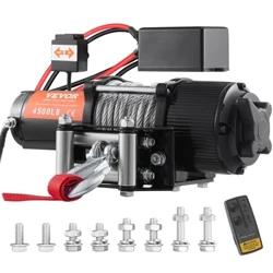Elektrický naviják VEVOR, ocelový lanový naviják s kapacitou 4500 lb, IP55 39ft ATV UTV naviják s bezdrátovým ručním dálkovým ovládáním a 4cestným vodičem