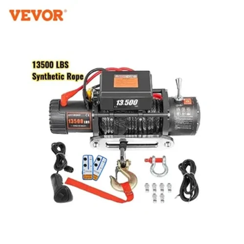 VEVOR 13500 पाउंड 12V इलेक्ट्रिक चरखी 27M/92FT सिंथेटिक टो रस्सी लिफ्टिंग ट्रेइल्स होइस्ट 4X4 कार ट्रेलर ATV ट्रक ऑफ रोड बोट के लिए