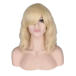 Perruques courtes bouclées femmes Blonde blanc Cosplay fête perruques de cheveux synthétiques résistant à la chaleur