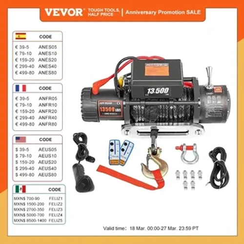 VEVOR Electric 13500LBS Vinsch 12V 6120KG 27M/92FT Syntetisk dragrep Lyft Treuils lyft för 4X4 bilsläp ATV lastbilsbåt