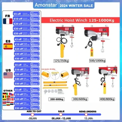 ʻO Amonstar 200-1000Kg Uila Hoist Lifting Crane Cable Hoist Winch no ka Elevator kaʻa kaʻa kaʻa me ka Lifter Remote Control Lifter
