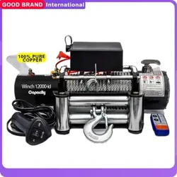 Winch Leictreach 12000LBS/5443KG Cábla Cruach Dleacht Trom 85ft CRUA le haghaidh ATV Aisghabhála Leantóir Trucaile Bád SUV Aisghabháil Easbhóthair