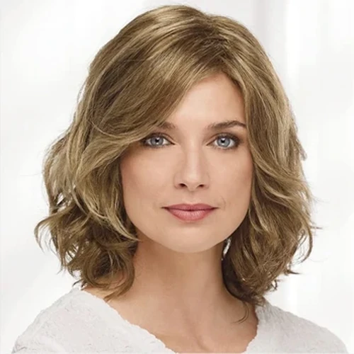 HAIRJOY ​​Muhteşem Orta Uzunlukta Peruk ile Swept Bang Sentetik Saç Dalgalı Peruk Parti için