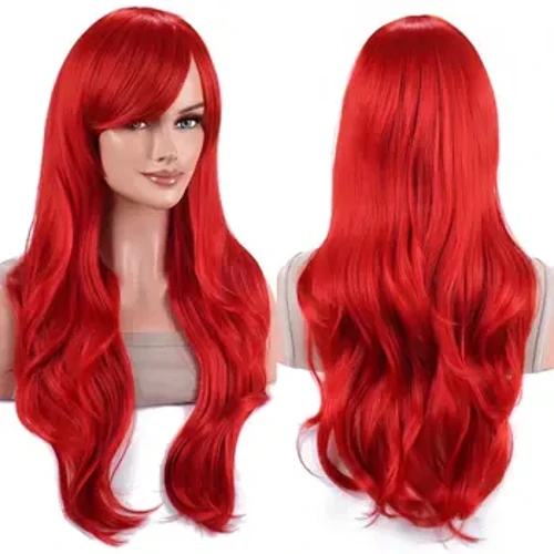 Probeauty Denizkızı Peruk Uzun Kırmızı Kıvırcık Vücut Dalga Peruk Cadılar Bayramı Cosplay Kostüm Peruk Kadınlar için Moda Peruk Günlük Parti Cospl