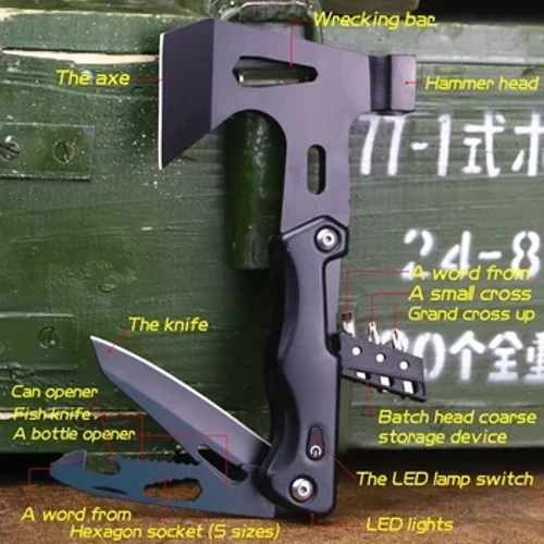Outil à main marteau multifonction amélioré, outil combiné de hache multifonction, adapté au camping en plein air, à la survie, à la maison EDC