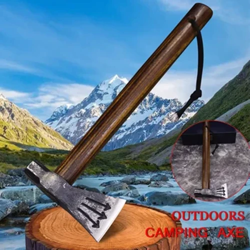 WPKOPYA Tangan ditempa tiga panah luar ruangan kapak taktis, panggang karbon hitam berkemah kapak tangan tajam, rumah kayu bakar memotong kapak tajam